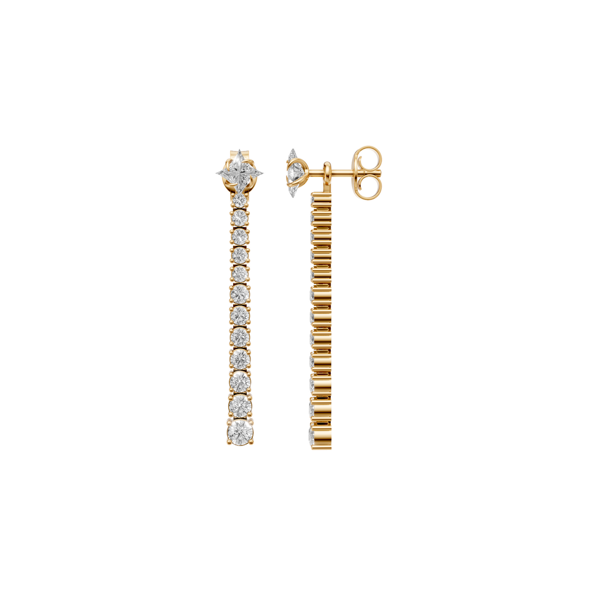 Celeste Twinkle & Round Diamond Cascade Drop Earrings In 14K Gold