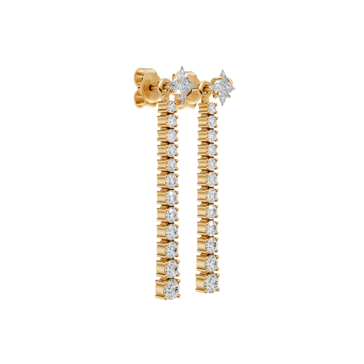 Celeste Twinkle & Round Diamond Cascade Drop Earrings In 14K Gold