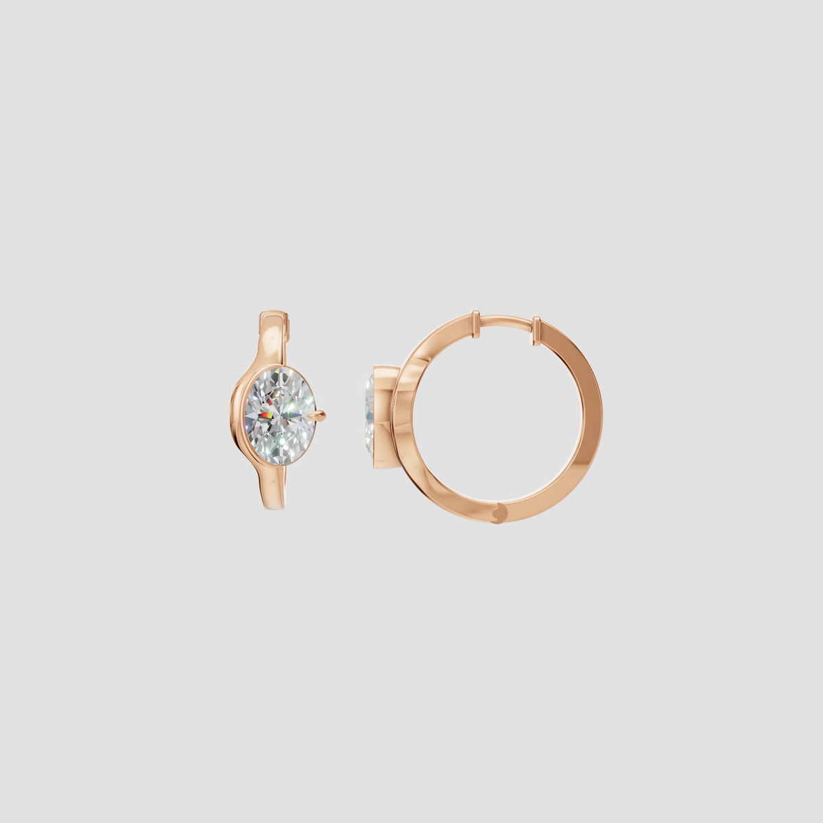 Aria Bezel-Set Oval Huggie Hoop Earrings In 14K Gold