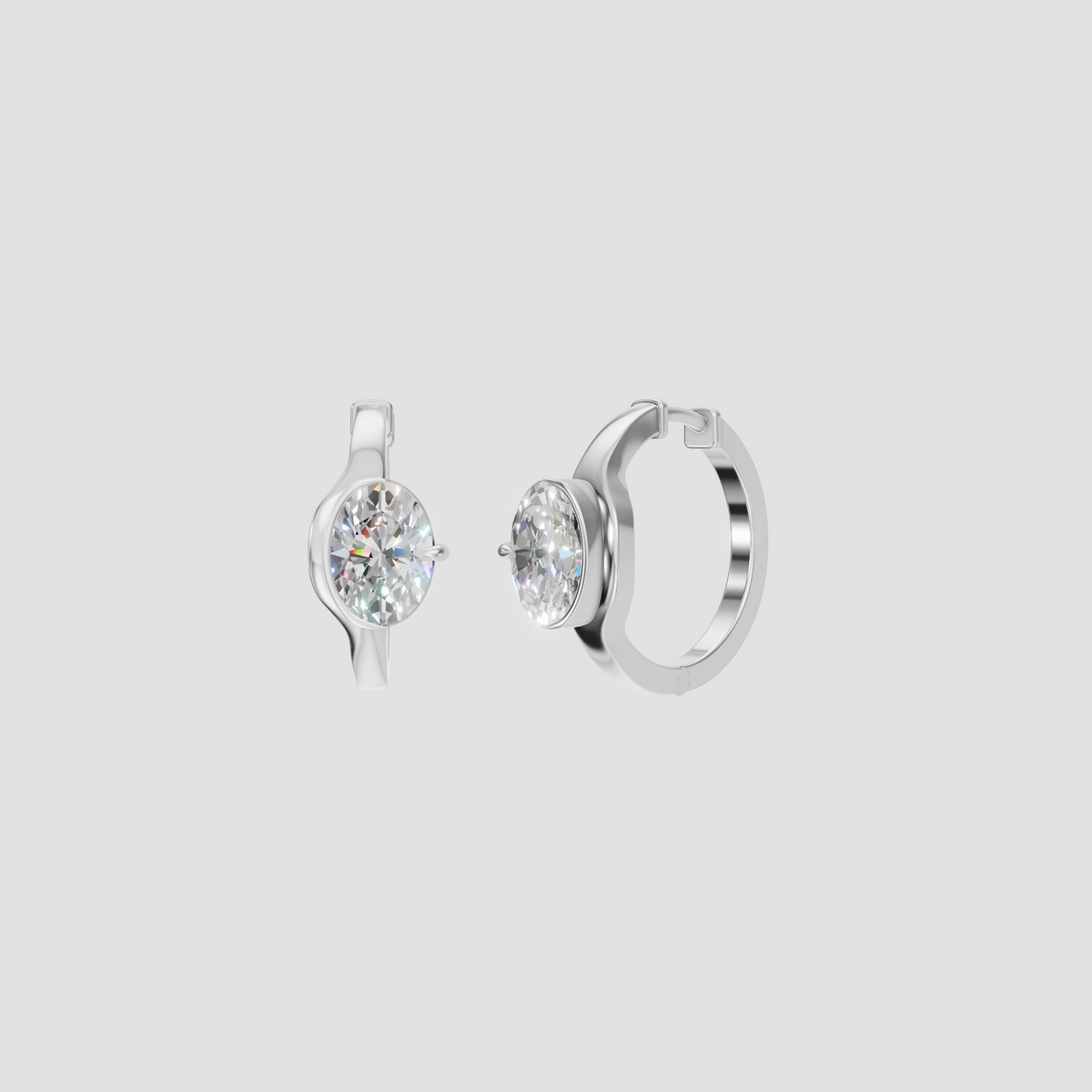 Aria Bezel-Set Oval Huggie Hoop Earrings In 14K Gold
