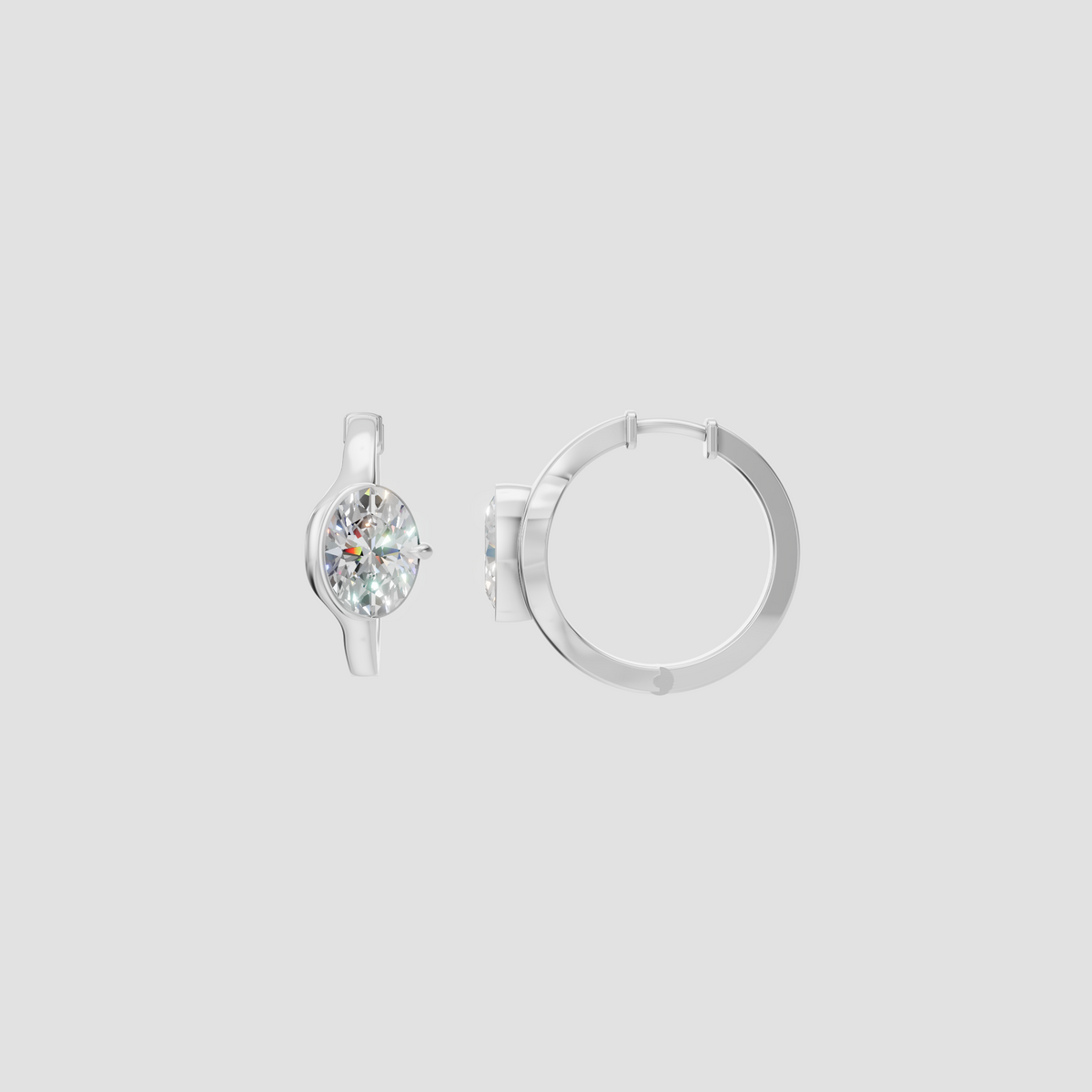 Aria Bezel-Set Oval Huggie Hoop Earrings In 14K Gold