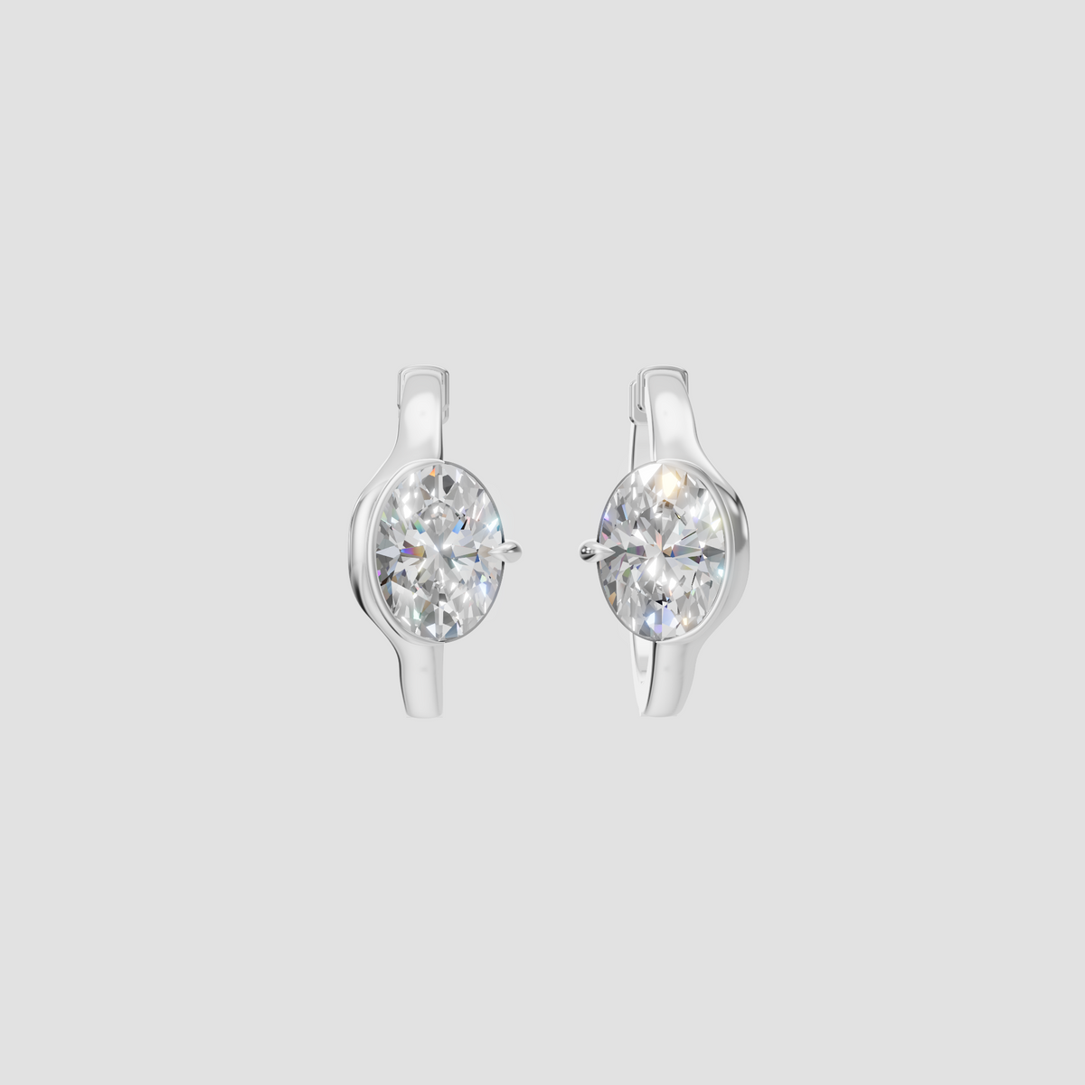 Aria Bezel-Set Oval Huggie Hoop Earrings In 14K Gold
