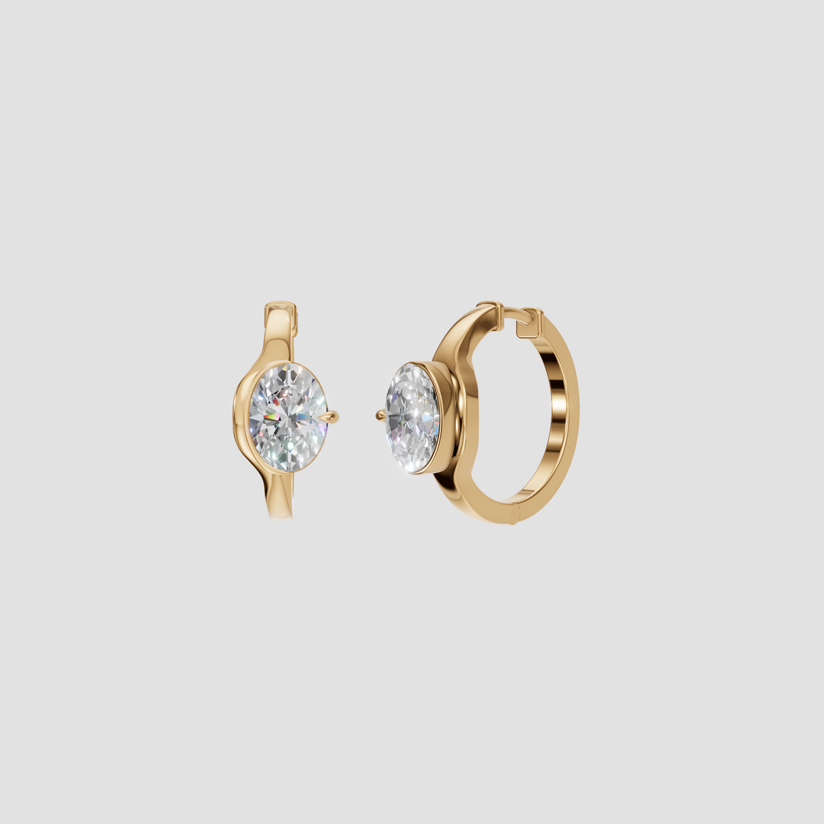 Aria Bezel-Set Oval Huggie Hoop Earrings In 14K Gold