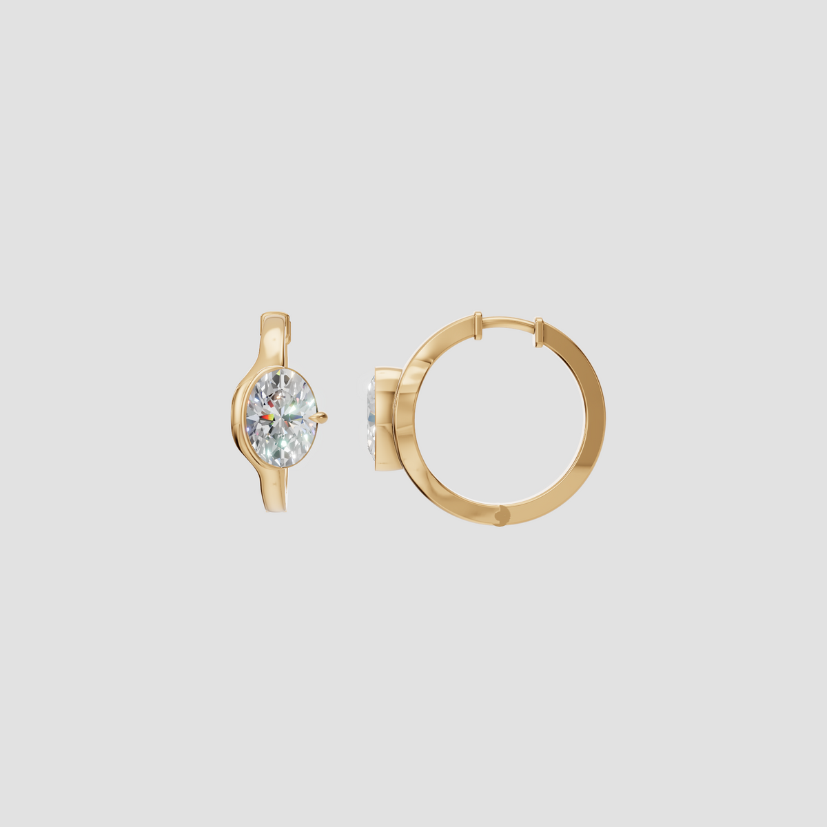 Aria Bezel-Set Oval Huggie Hoop Earrings In 14K Gold