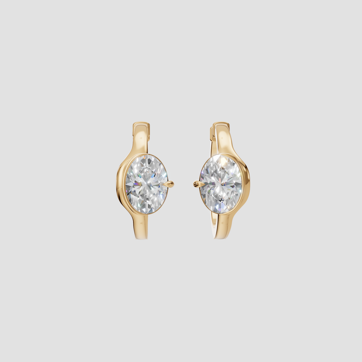 Aria Bezel-Set Oval Huggie Hoop Earrings In 14K Gold