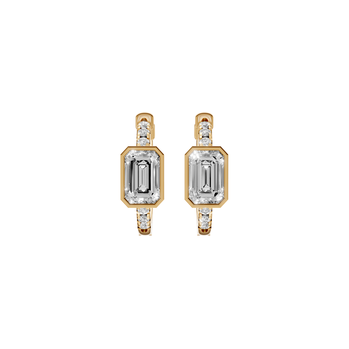 Aura Emerald-Cut Bezel Accent Diamond Huggie Hoop Earrings