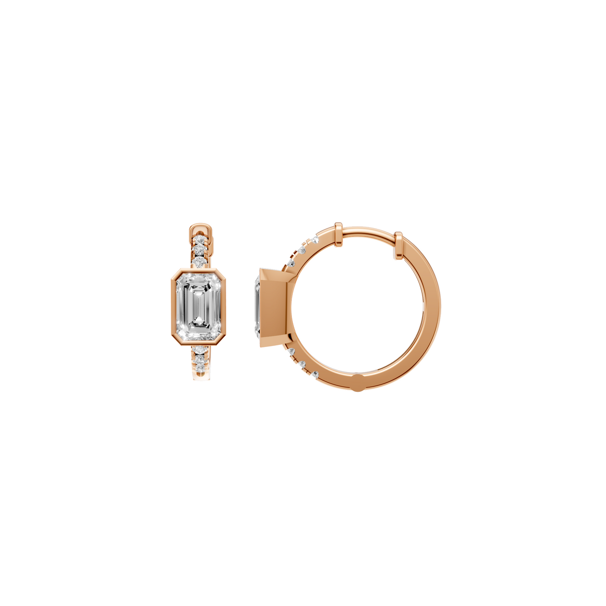 Aura Emerald-Cut Bezel Accent Diamond Huggie Hoop Earrings