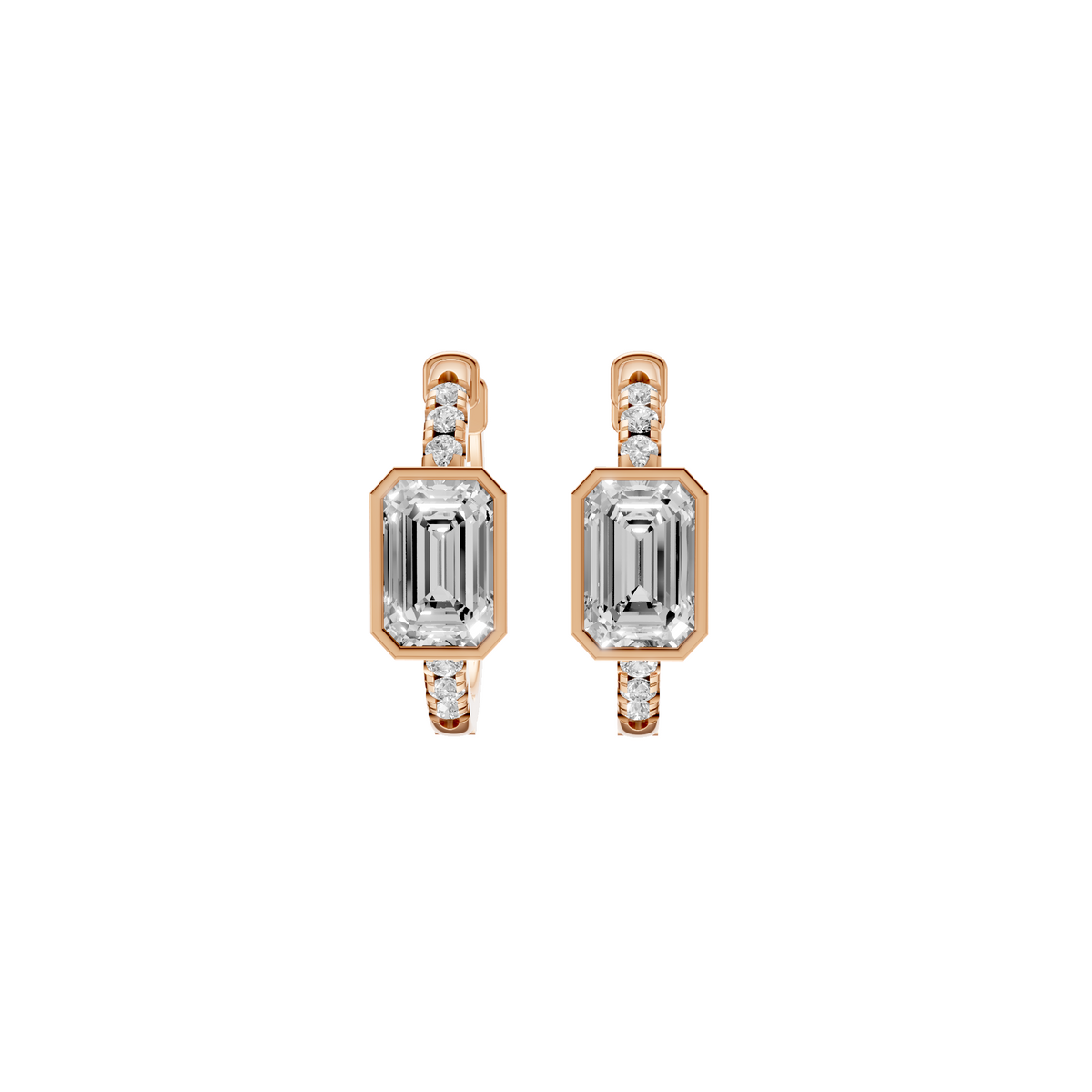 Aura Emerald-Cut Bezel Accent Diamond Huggie Hoop Earrings