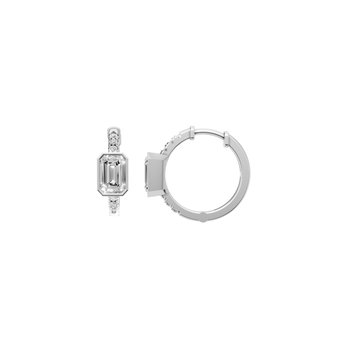Aura Emerald-Cut Bezel Accent Diamond Huggie Hoop Earrings