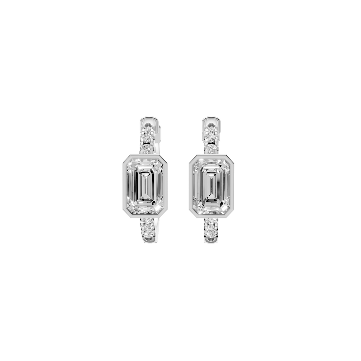 Aura Emerald-Cut Bezel Accent Diamond Huggie Hoop Earrings