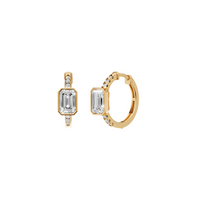 Aura Emerald-Cut Bezel Accent Diamond Huggie Hoop Earrings