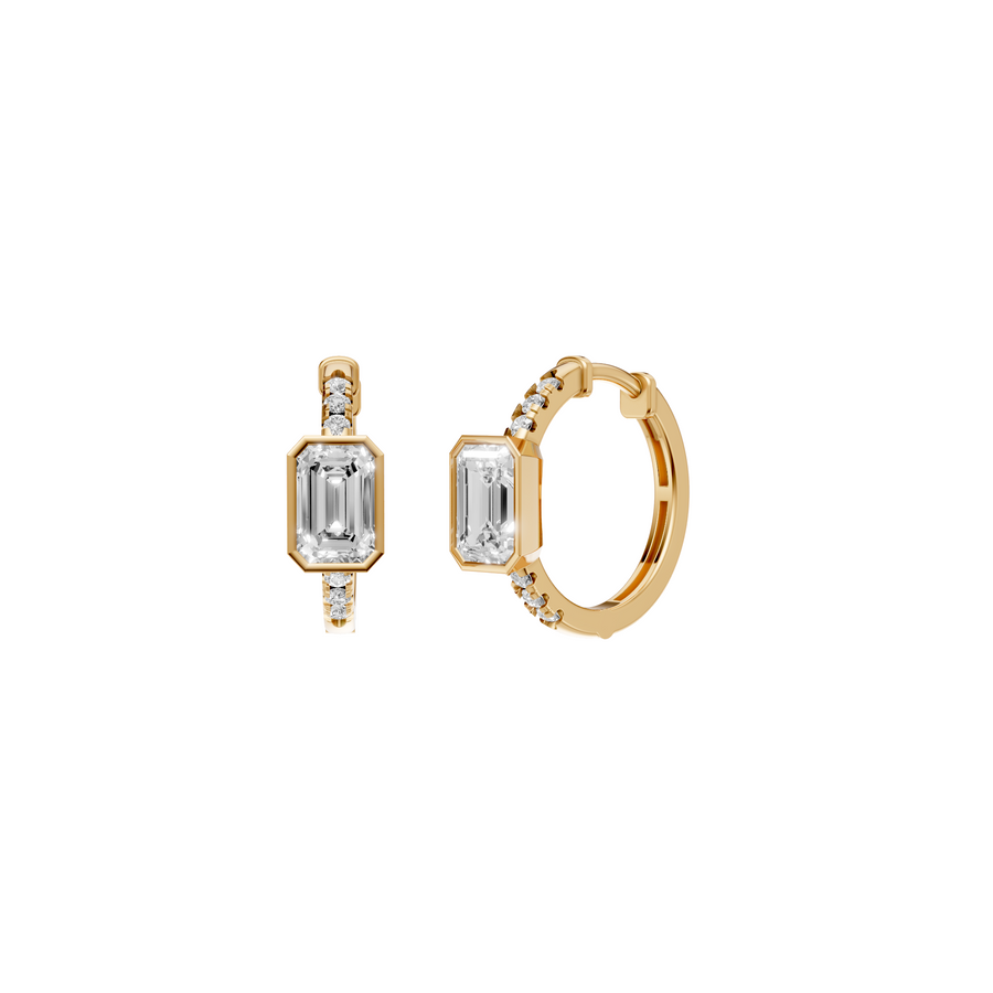 Aura Emerald-Cut Bezel Accent Diamond Huggie Hoop Earrings