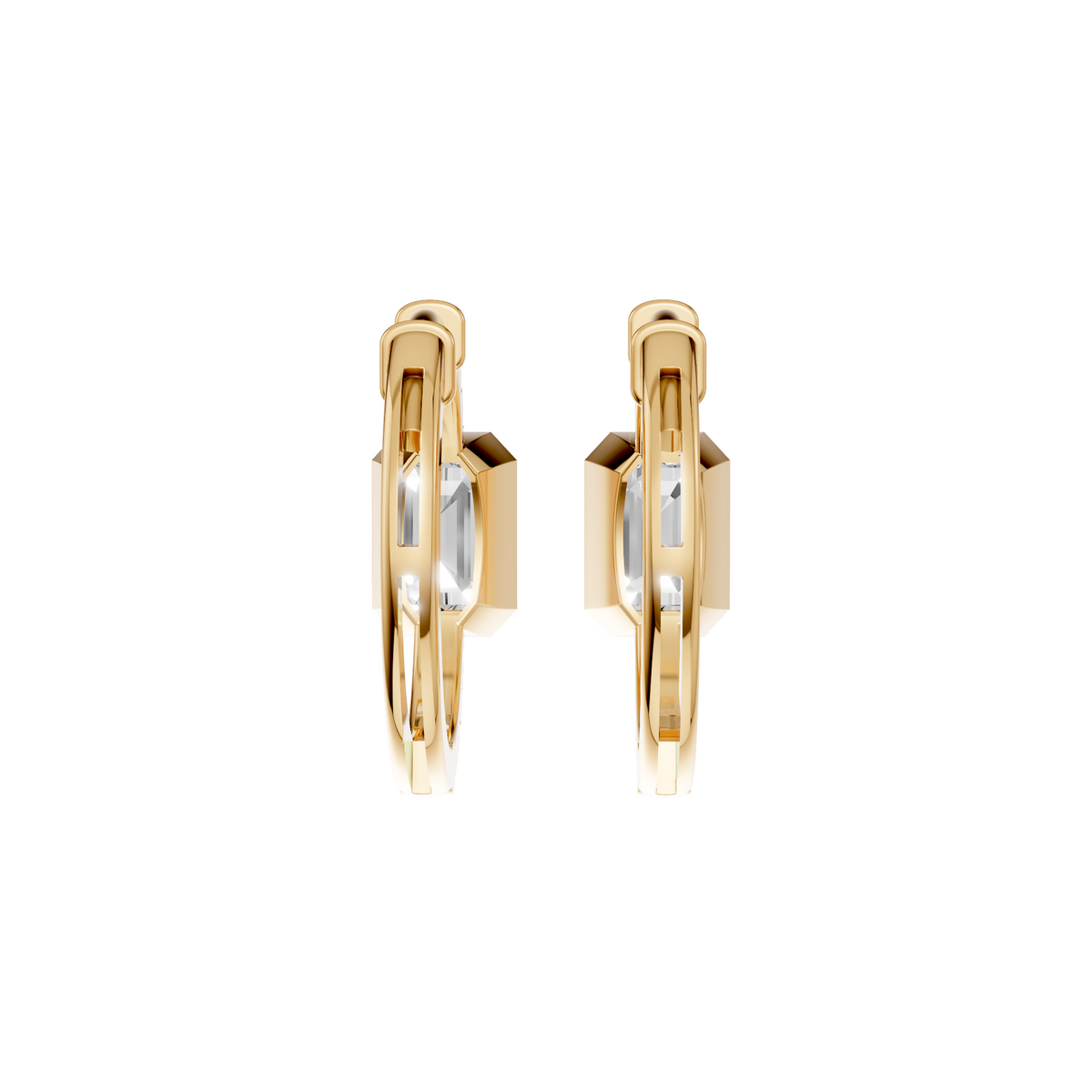 Aura Emerald-Cut Bezel Accent Diamond Huggie Hoop Earrings