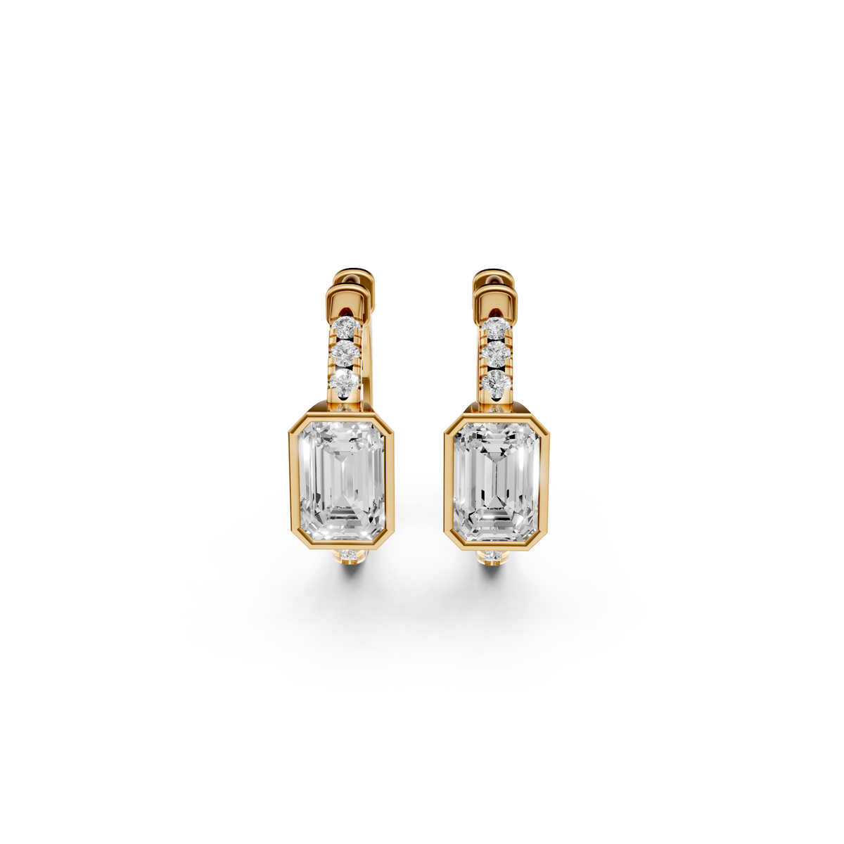 Aura Emerald-Cut Bezel Accent Diamond Huggie Hoop Earrings