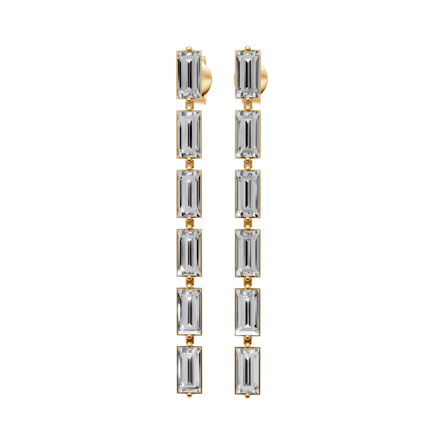 The Baguette Diamond Linear Drop Earrings in 14K Yellow Gold