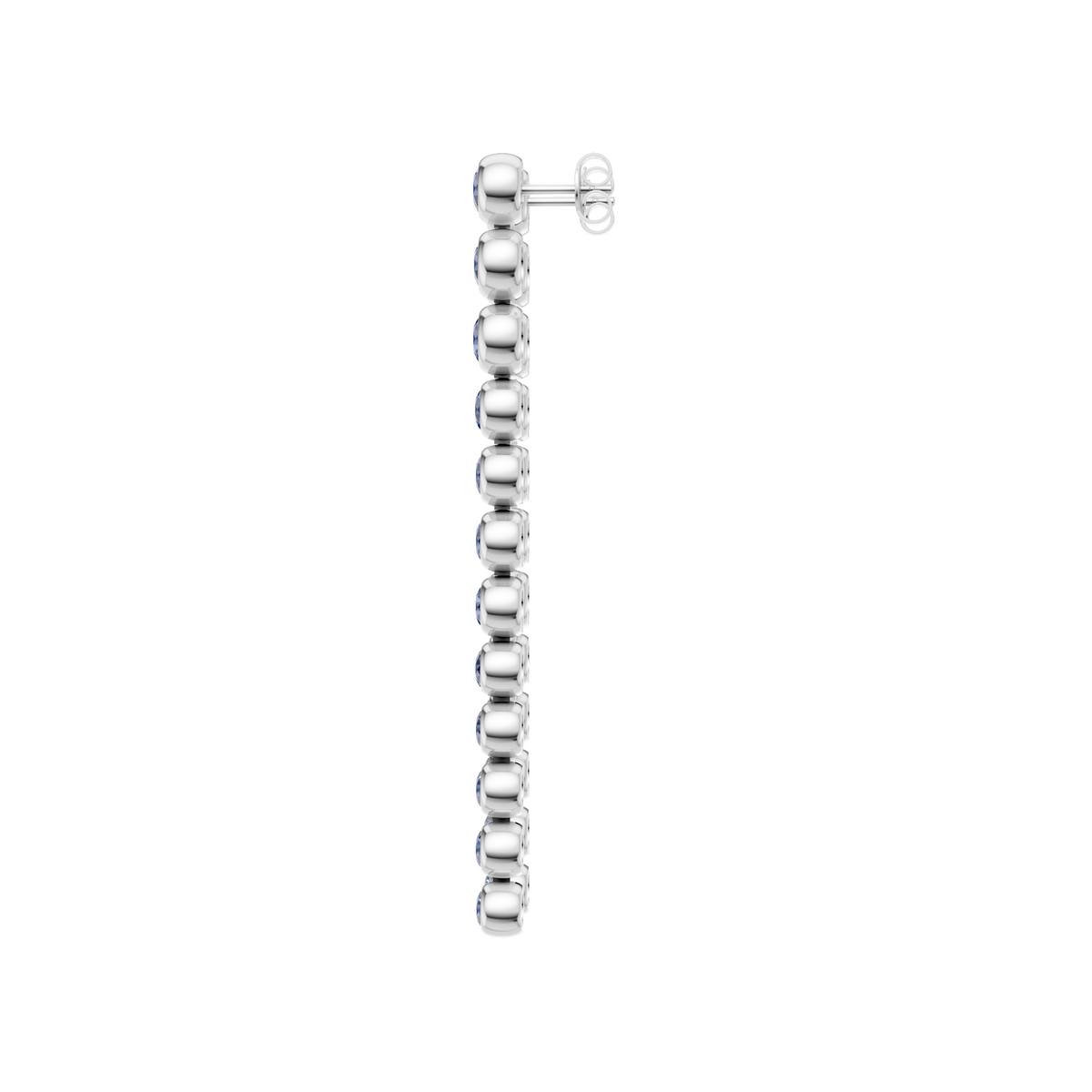 Round Blue Diamond Linear Prong Drop Earrings in Gold
