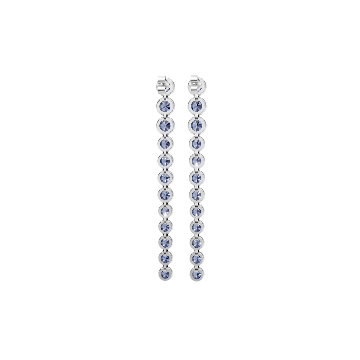 Round Blue Diamond Linear Prong Drop Earrings in Gold