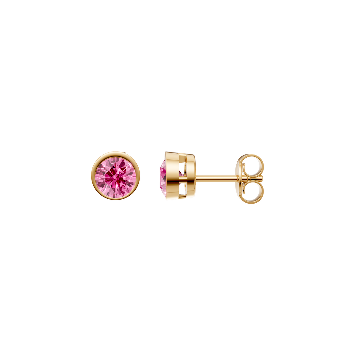 Pink Round Solitaire Stud Earrings in Rose Gold