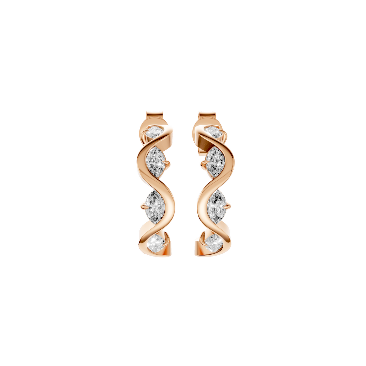 Willow Marquise Diamond Twisted Half Hoop Earrings – 14K Gold