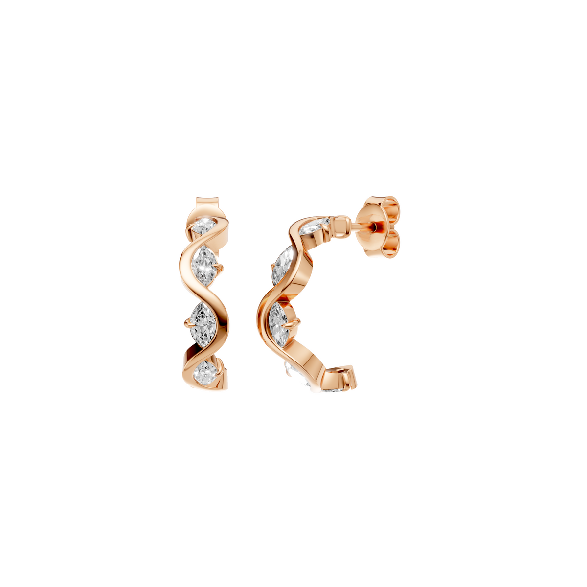 Willow Marquise Diamond Twisted Half Hoop Earrings – 14K Gold