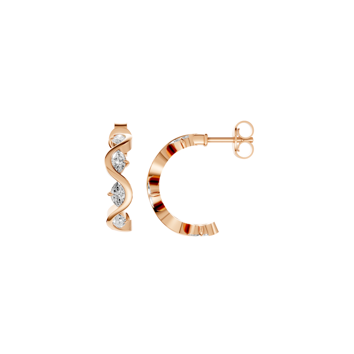 Willow Marquise Diamond Twisted Half Hoop Earrings – 14K Gold