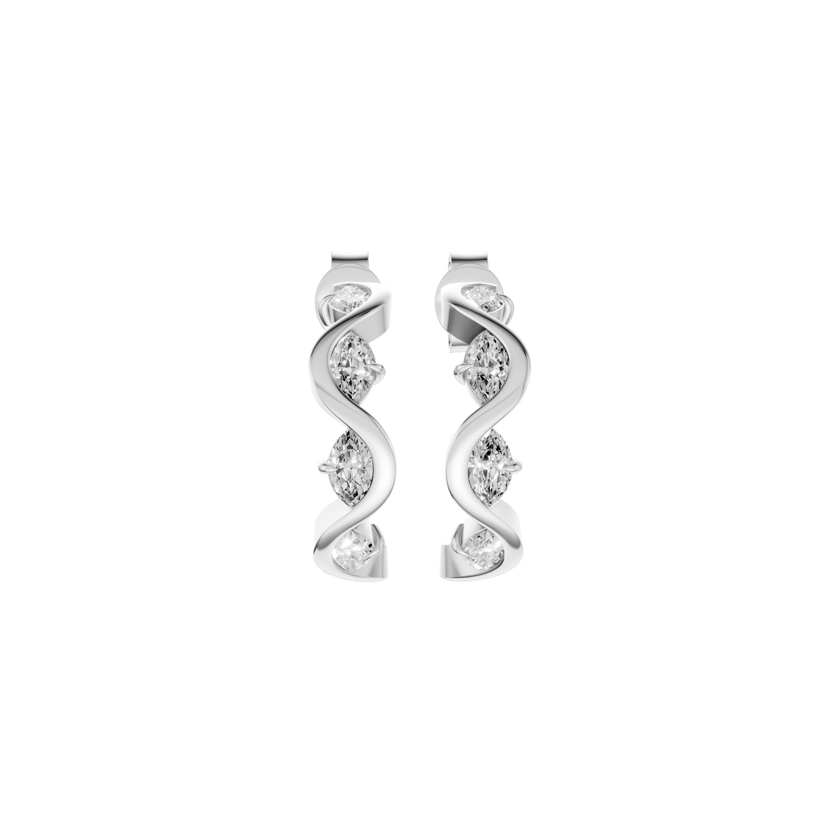 Willow Marquise Diamond Twisted Half Hoop Earrings – 14K Gold