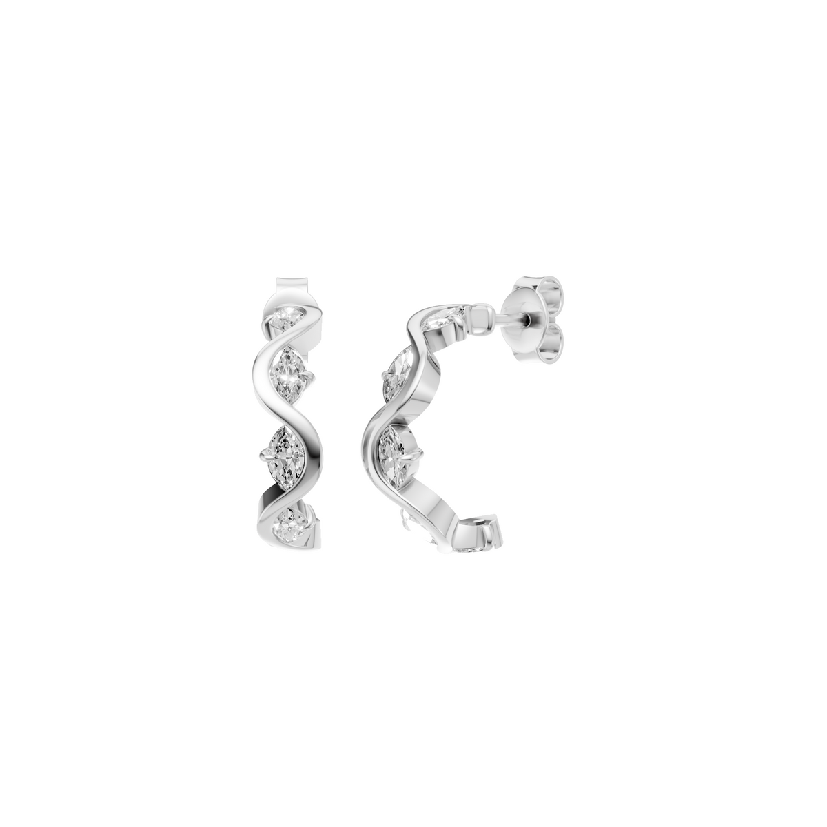 Willow Marquise Diamond Twisted Half Hoop Earrings – 14K Gold
