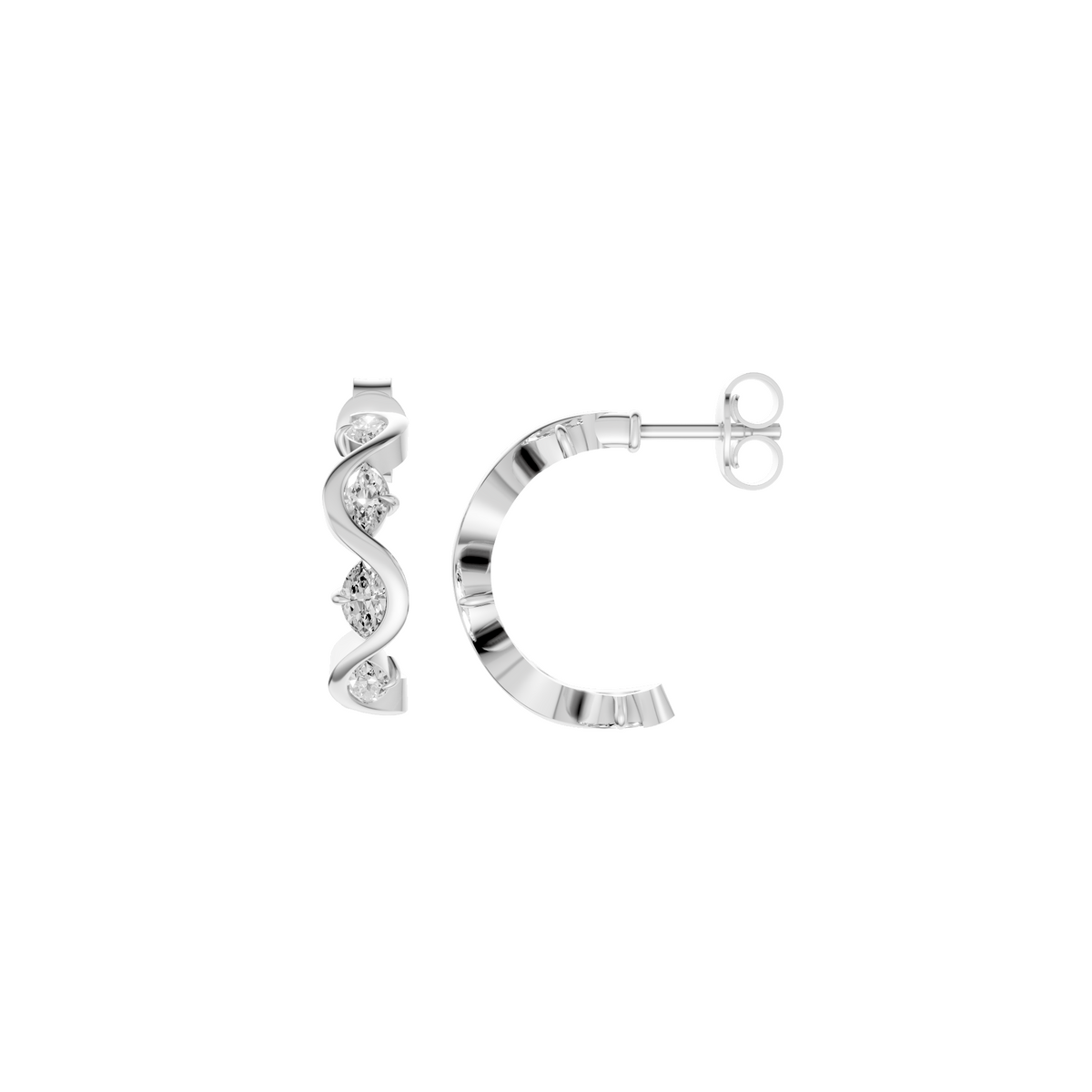 Willow Marquise Diamond Twisted Half Hoop Earrings – 14K Gold