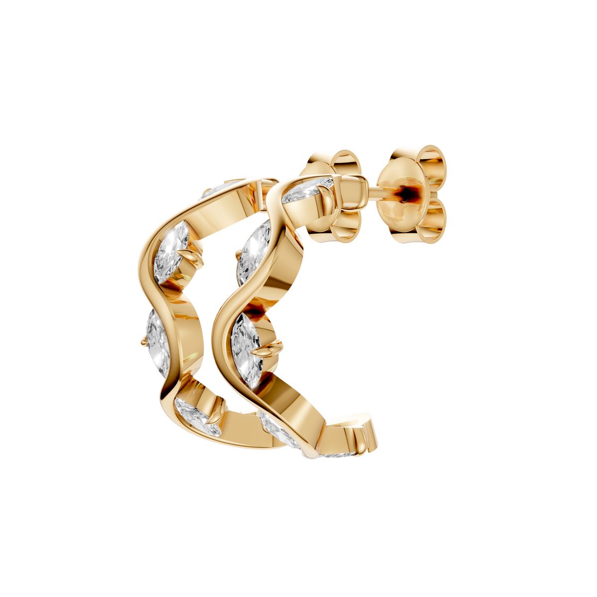 Willow Marquise Diamond Twisted Half Hoop Earrings – 14K Gold