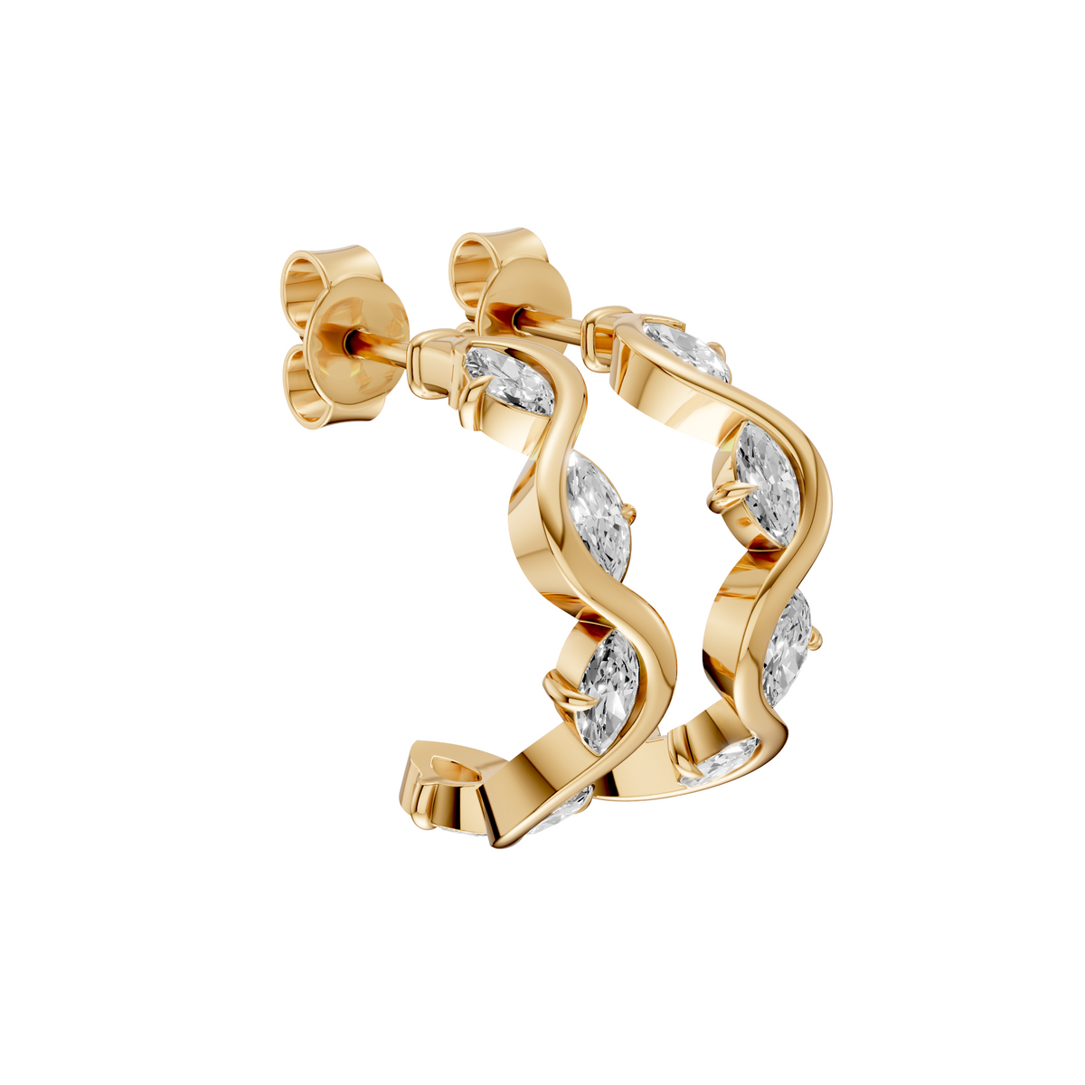 Willow Marquise Diamond Twisted Half Hoop Earrings – 14K Gold
