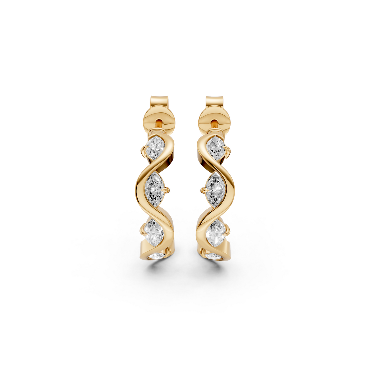 Willow Marquise Diamond Twisted Half Hoop Earrings – 14K Gold