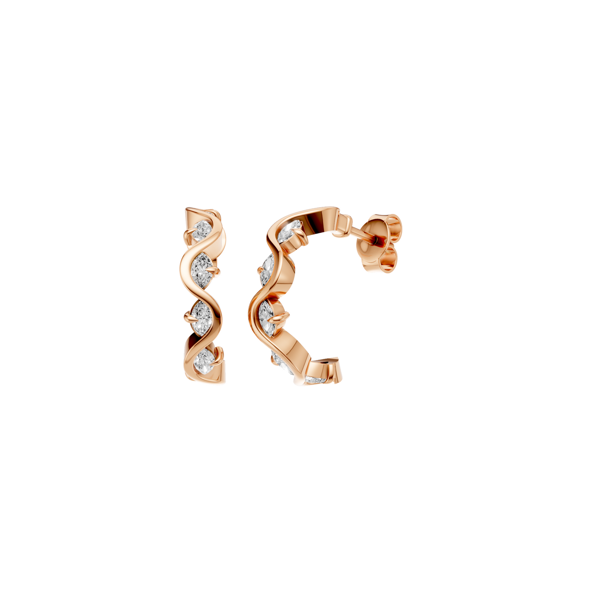 Wren Graduated Marquise Diamond Twisted Half Hoop Earrings