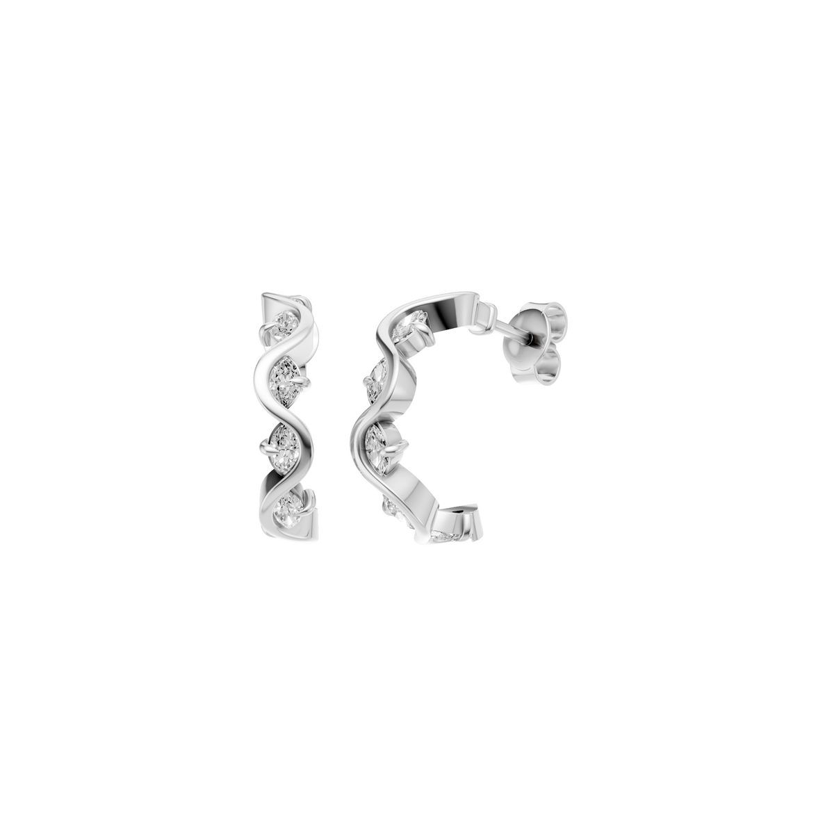 Wren Graduated Marquise Diamond Twisted Half Hoop Earrings