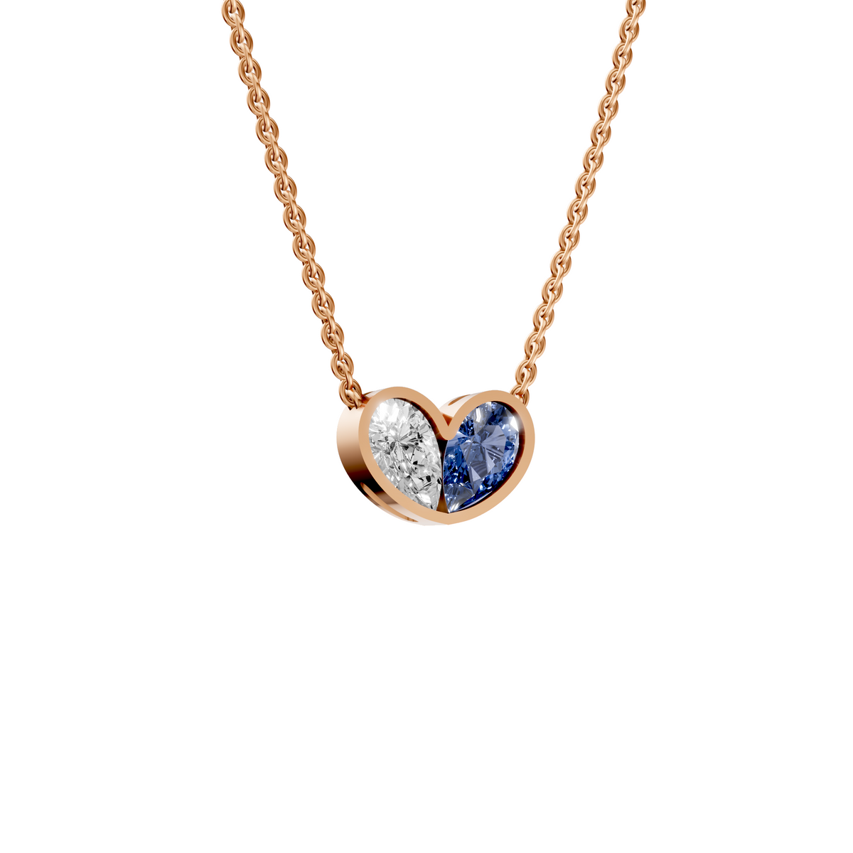 Willow Toi et Moi Pear Diamond and Blue Sapphire Heart Necklace