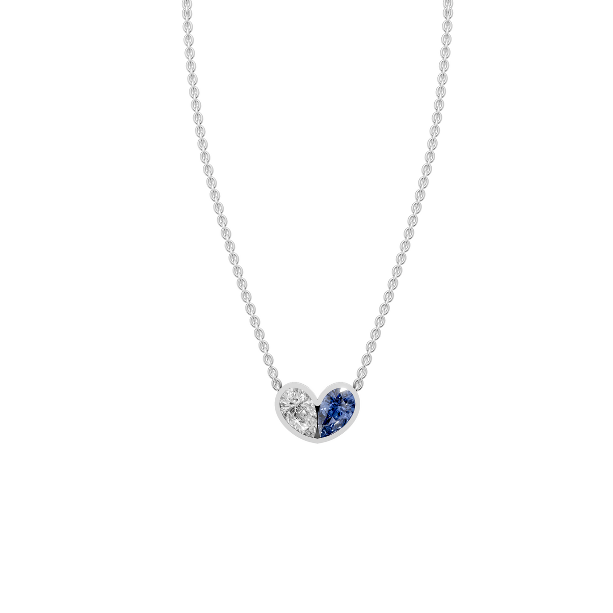Willow Toi et Moi Pear Diamond and Blue Sapphire Heart Necklace