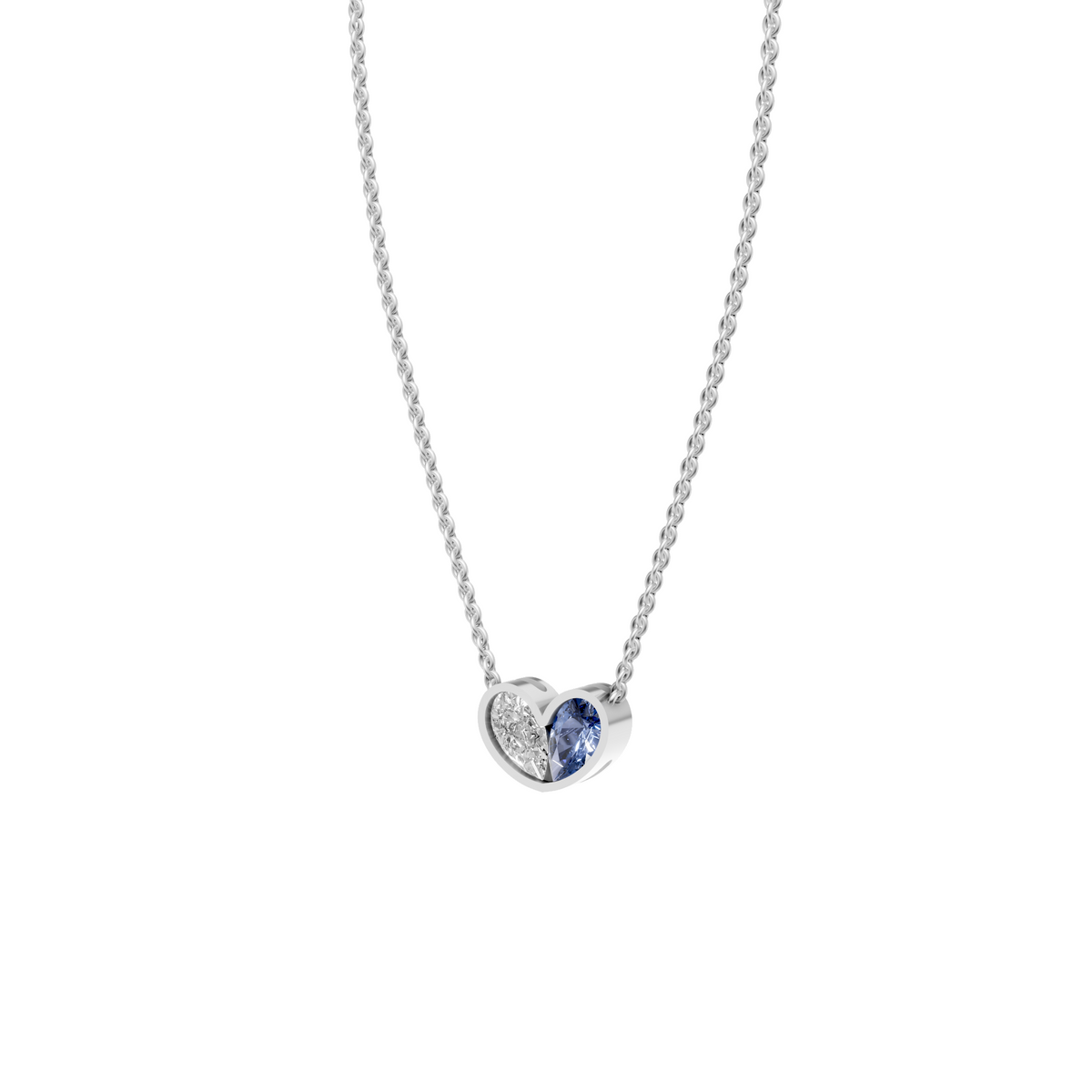 Willow Toi et Moi Pear Diamond and Blue Sapphire Heart Necklace
