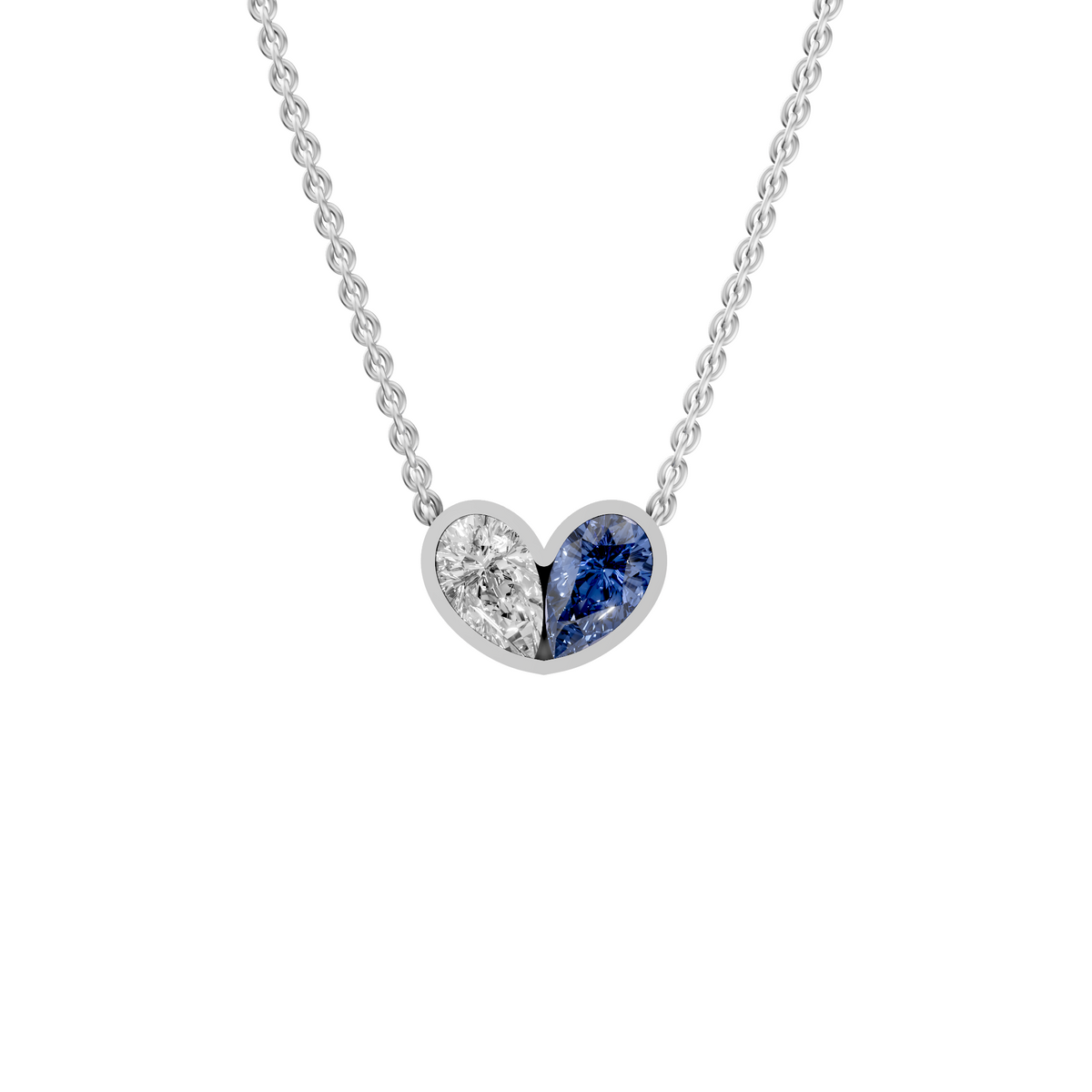 Willow Toi et Moi Pear Diamond and Blue Sapphire Heart Necklace