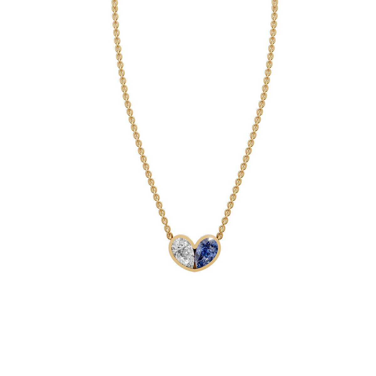 Willow Toi et Moi Pear Diamond and Blue Sapphire Heart Necklace