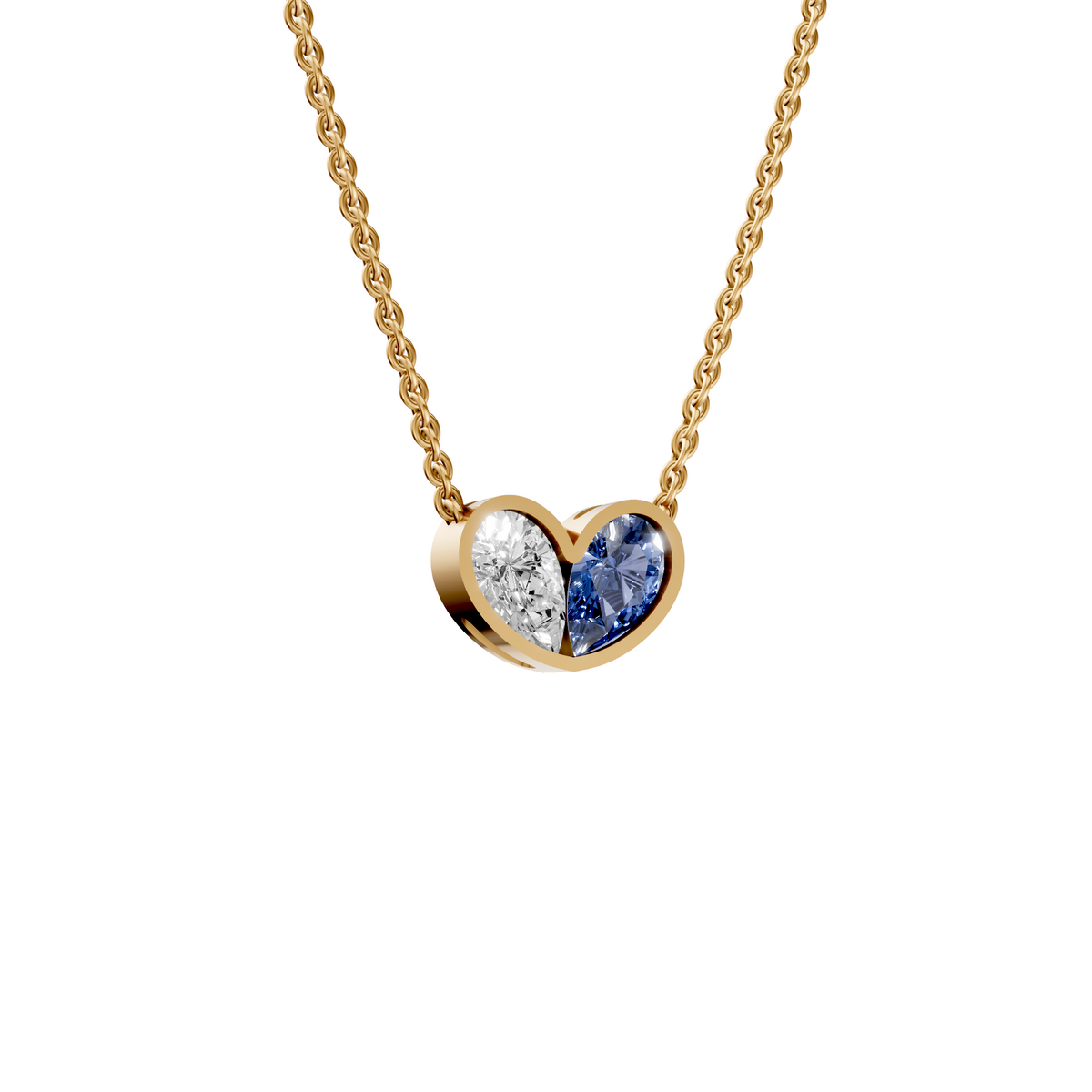 Willow Toi et Moi Pear Diamond and Blue Sapphire Heart Necklace