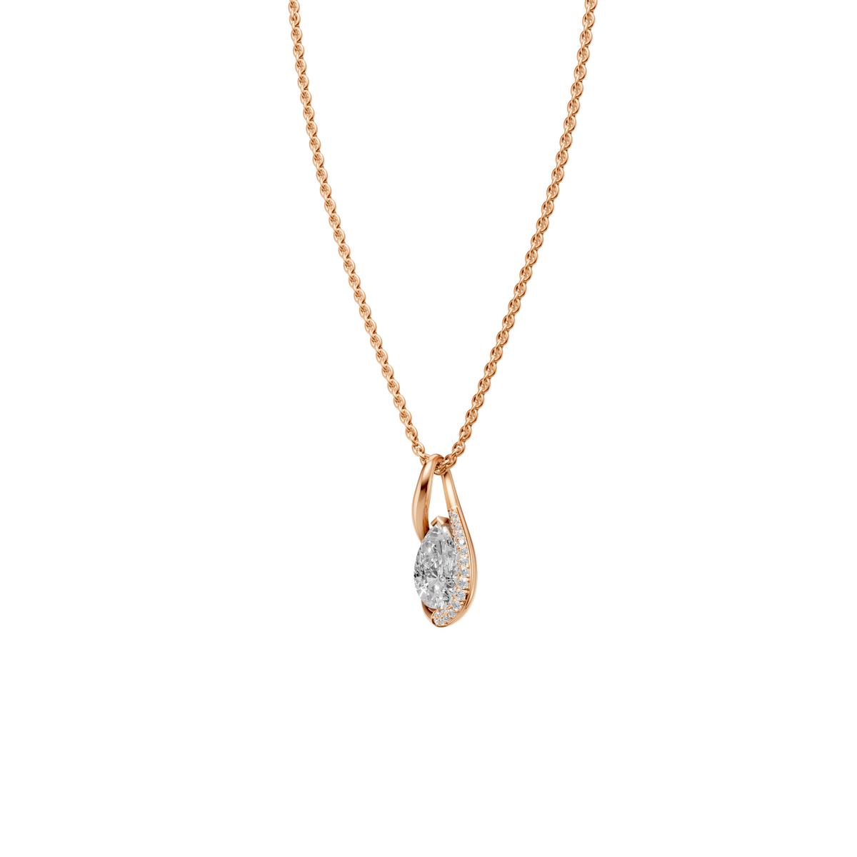 Pear Diamond Necklace, Curved Pave Pendant