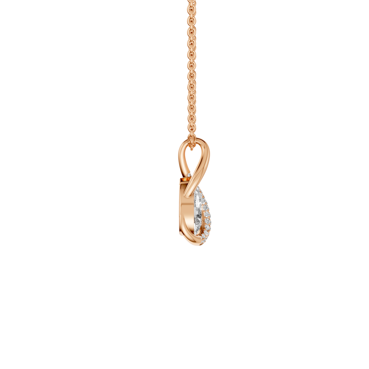 Pear Diamond Necklace, Curved Pave Pendant