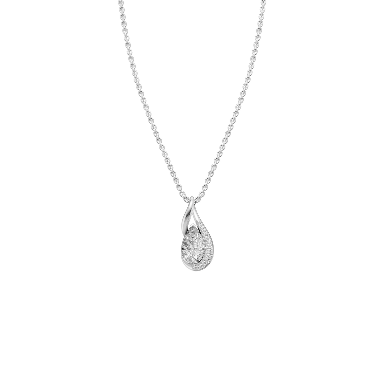 Pear Diamond Necklace, Curved Pave Pendant