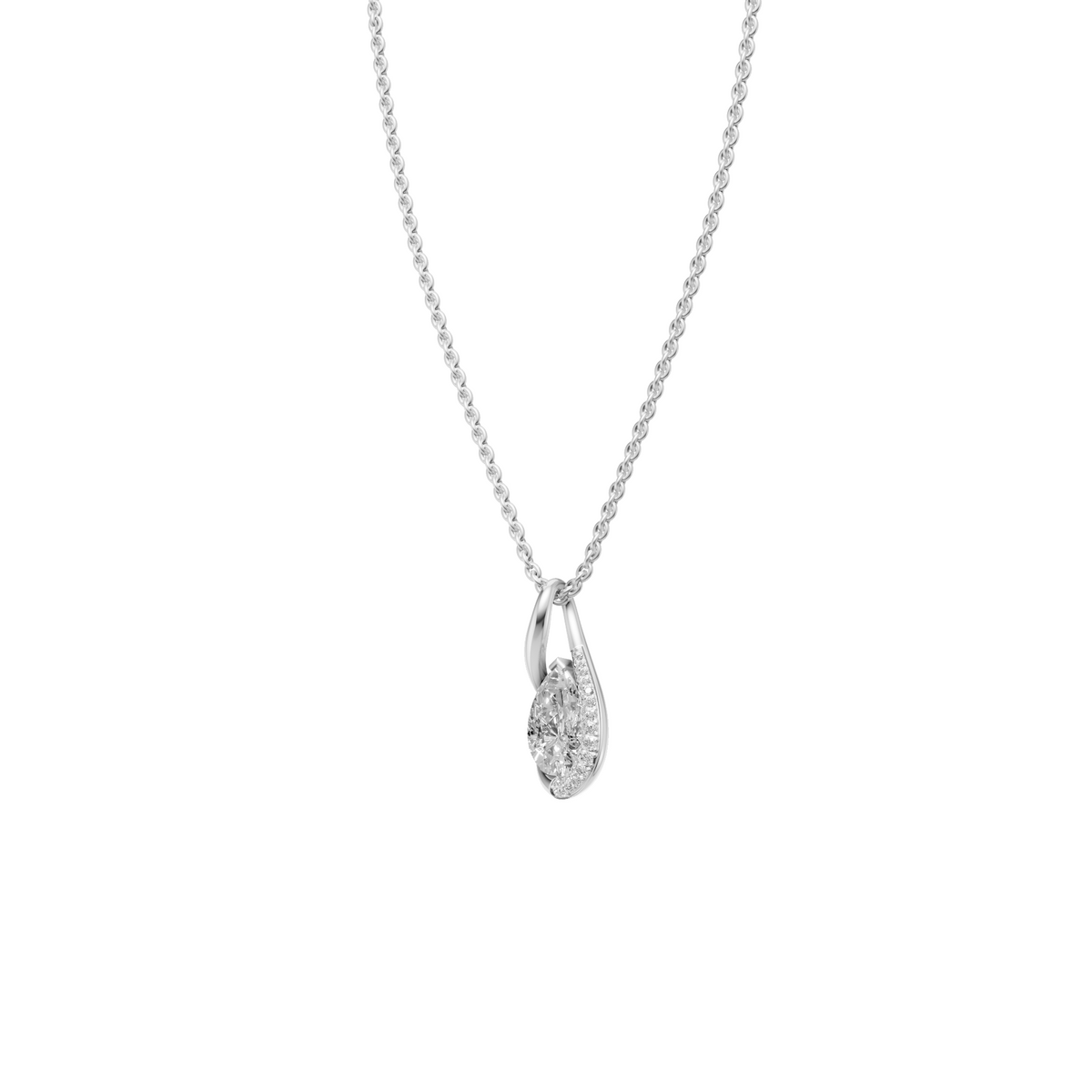Pear Diamond Necklace, Curved Pave Pendant