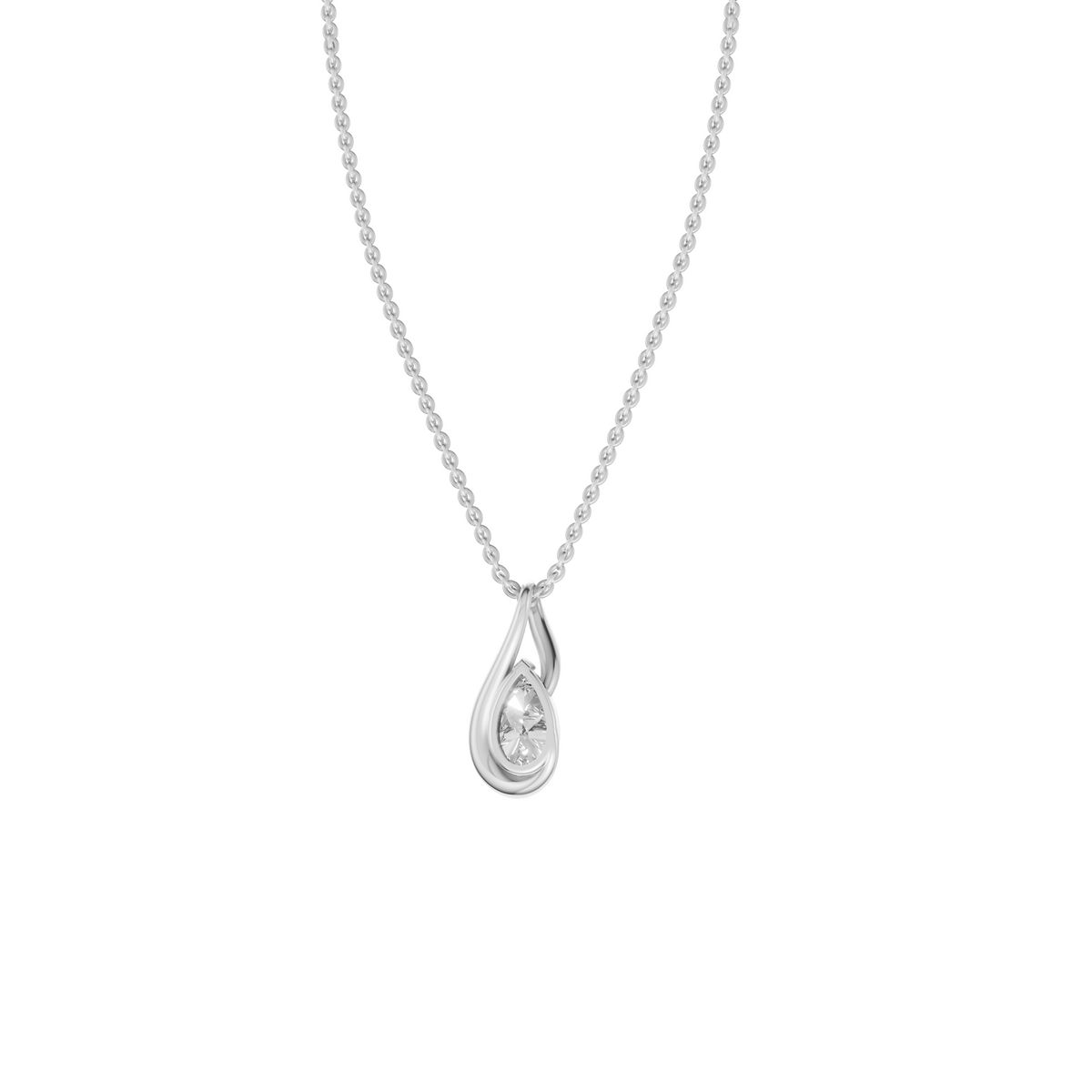 Pear Diamond Necklace, Curved Pave Pendant