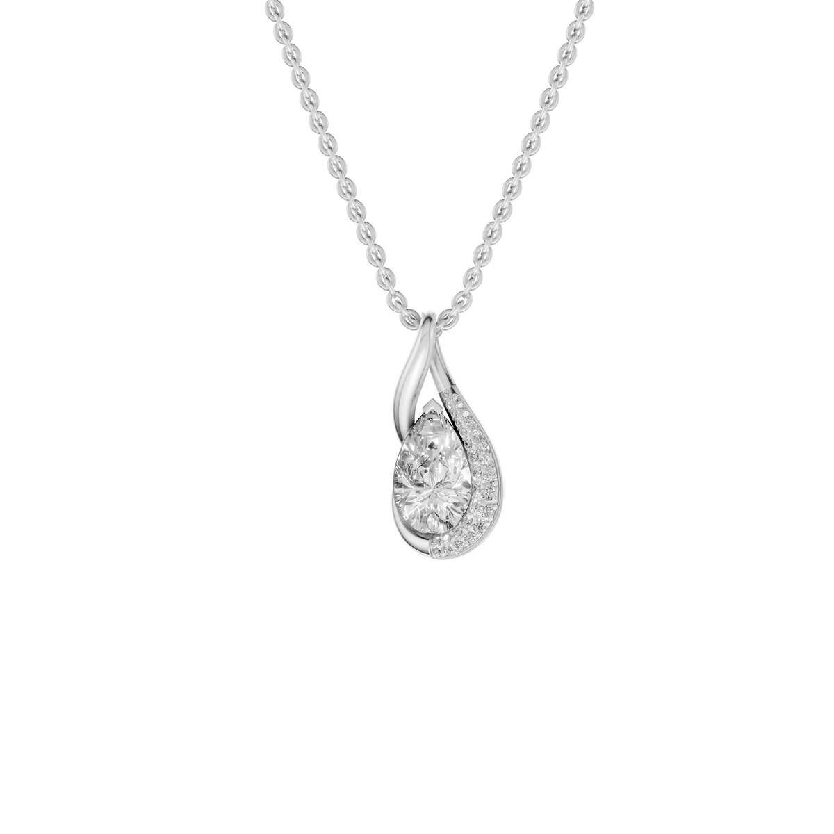 Pear Diamond Necklace, Curved Pave Pendant