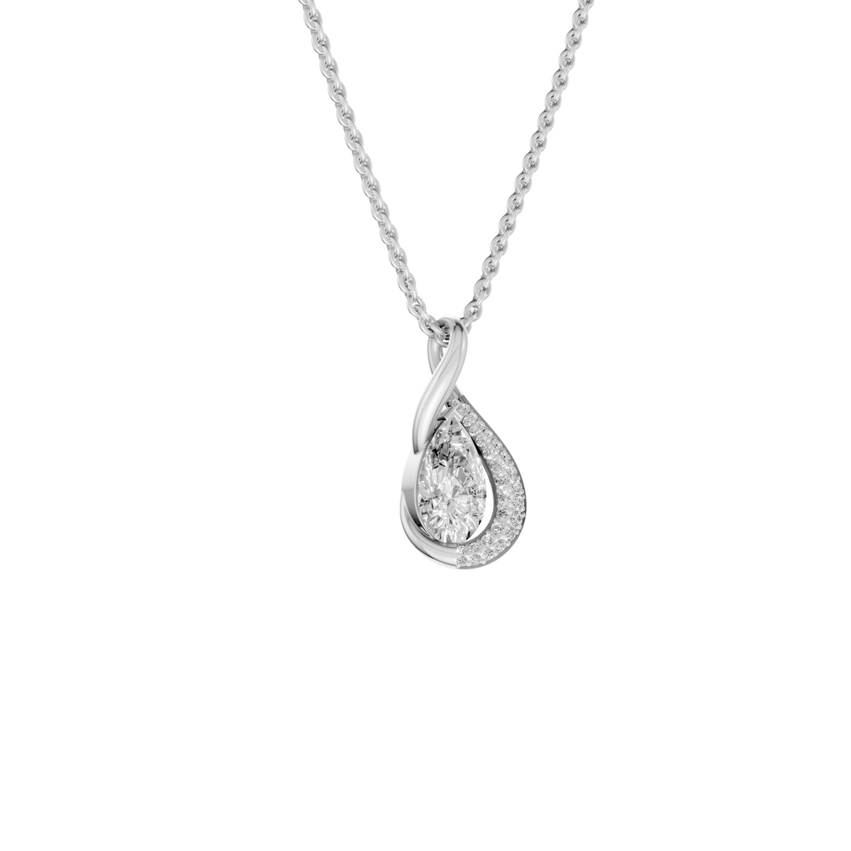 Pear Diamond Necklace, Curved Pave Pendant