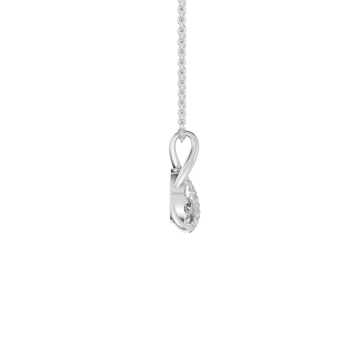 Pear Diamond Necklace, Curved Pave Pendant