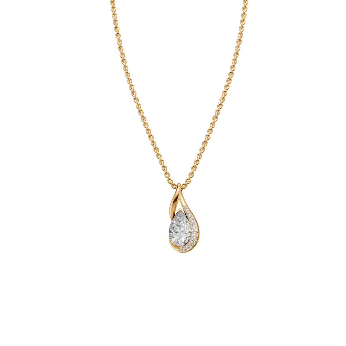 Pear Diamond Necklace, Curved Pave Pendant