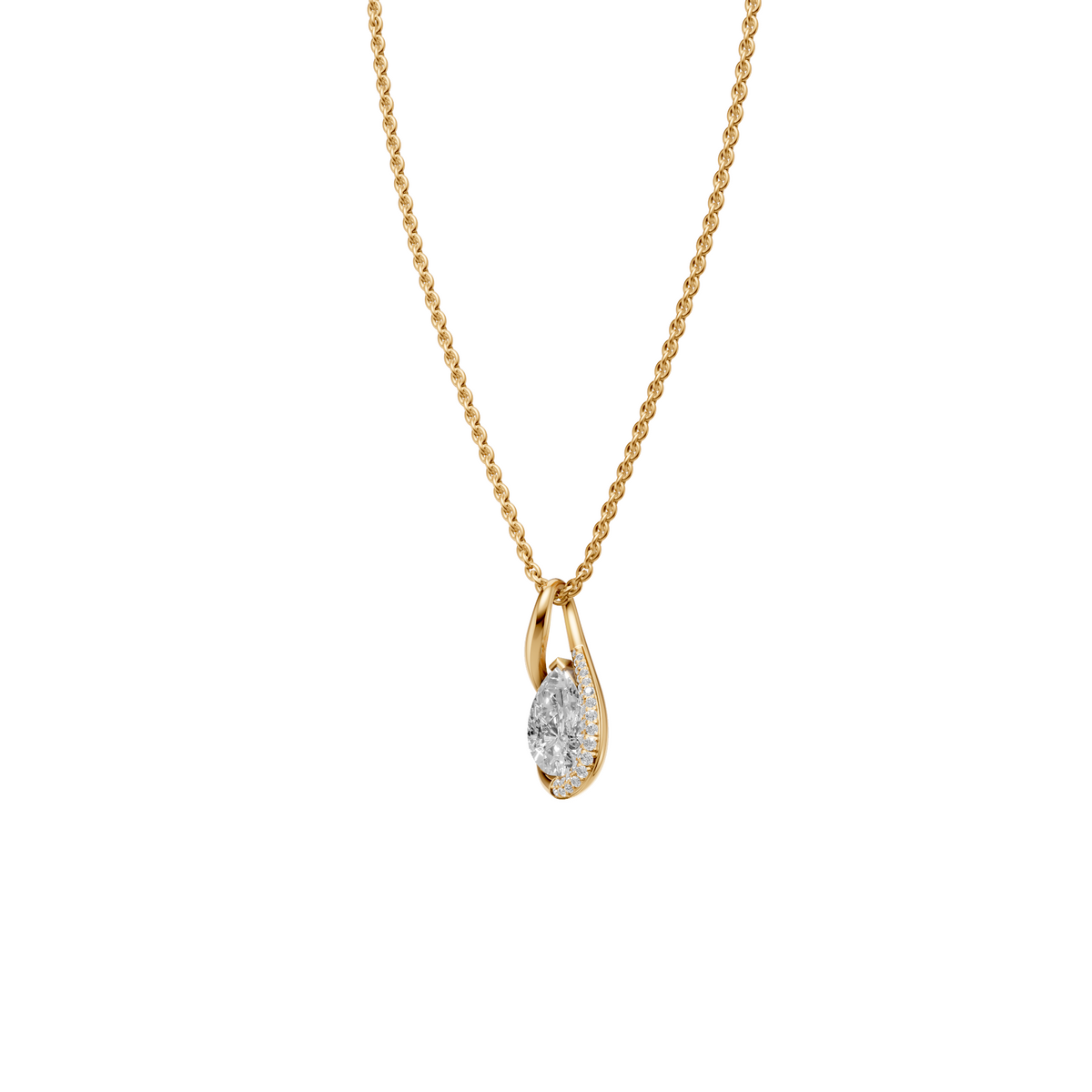 Pear Diamond Necklace, Curved Pave Pendant
