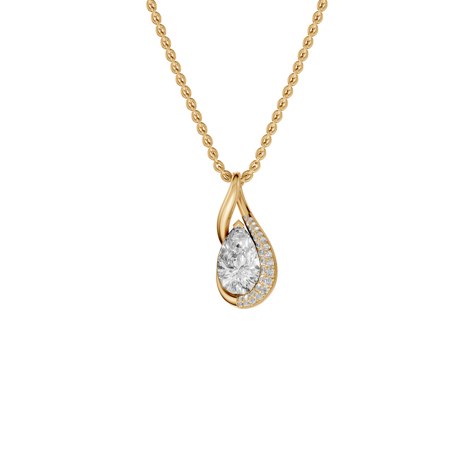Pear Diamond Necklace, Curved Pave Pendant